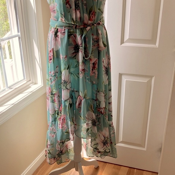 Vince Camuto Floral Chiffon Halter Dress High-Low Green Size 14 - Picture 6 of 16